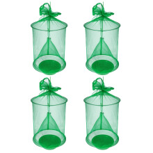 4 Pack Reusable Outdoor Fly Trap with Natural Bait, Hanging Fly Catcher Cage for Garden and Farms