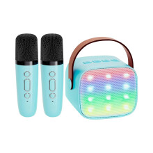 Bluetooth Karaoke Machine with Dual Wireless Microphones, LED Lights, Portable Speaker for Party and Home (Blue)