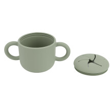 Auslaufsicherer Trinkbecher für Kleinkinder, grün, Silikon, mit Doppelgriffen, Baby-Lernbecher, 6 oz