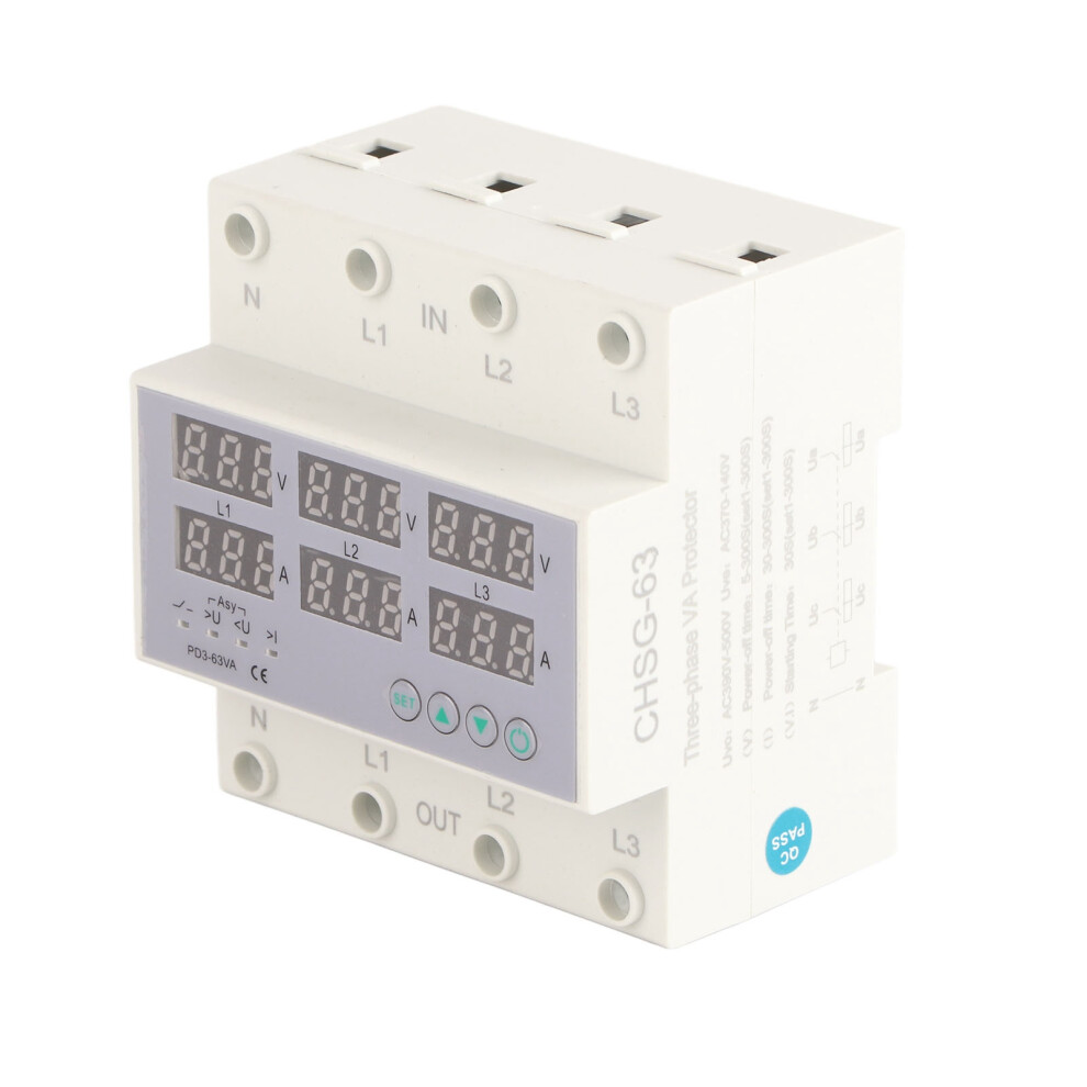 3-Phase Din Rail Voltmeter Ammeter 1-63A Ac230-300V Overvoltage Protector 4931390083075
