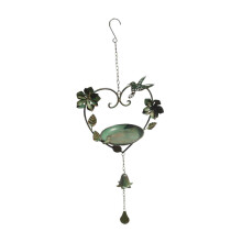 Hanging Bird Bath with Rustic Wind Chime 2 in 1 Outdoor Decorative Metal Feeder for Garden Yard