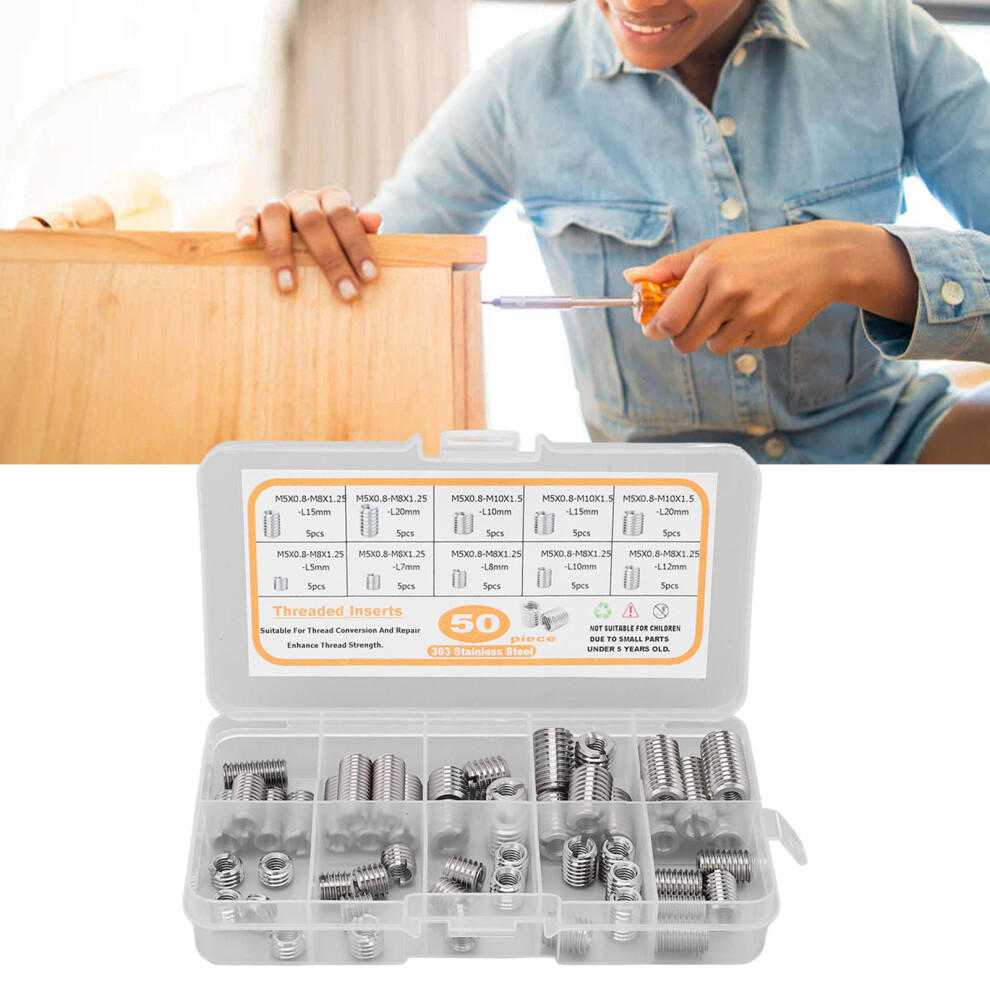 Threaded Inserts M5x0.8 Repair Nut Set 50Pcs Steel Extension Tool For Fastening 9351390083557
