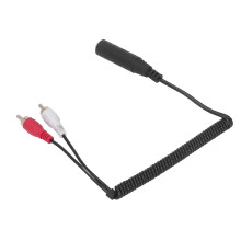 Coiled 6.35mm Female to 2 RCA Male Stereo Y Splitter Microphone & Speaker Cable