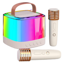 Bluetooth Karaoke Machine with Dual Wireless Mics, LED Lights, 10H Playtime for Kids and Adults