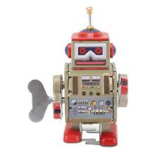 Vintage Wind Up Robot Toy with Swinging Arm Motion, Retro Metal Clockwork Collectible Gift