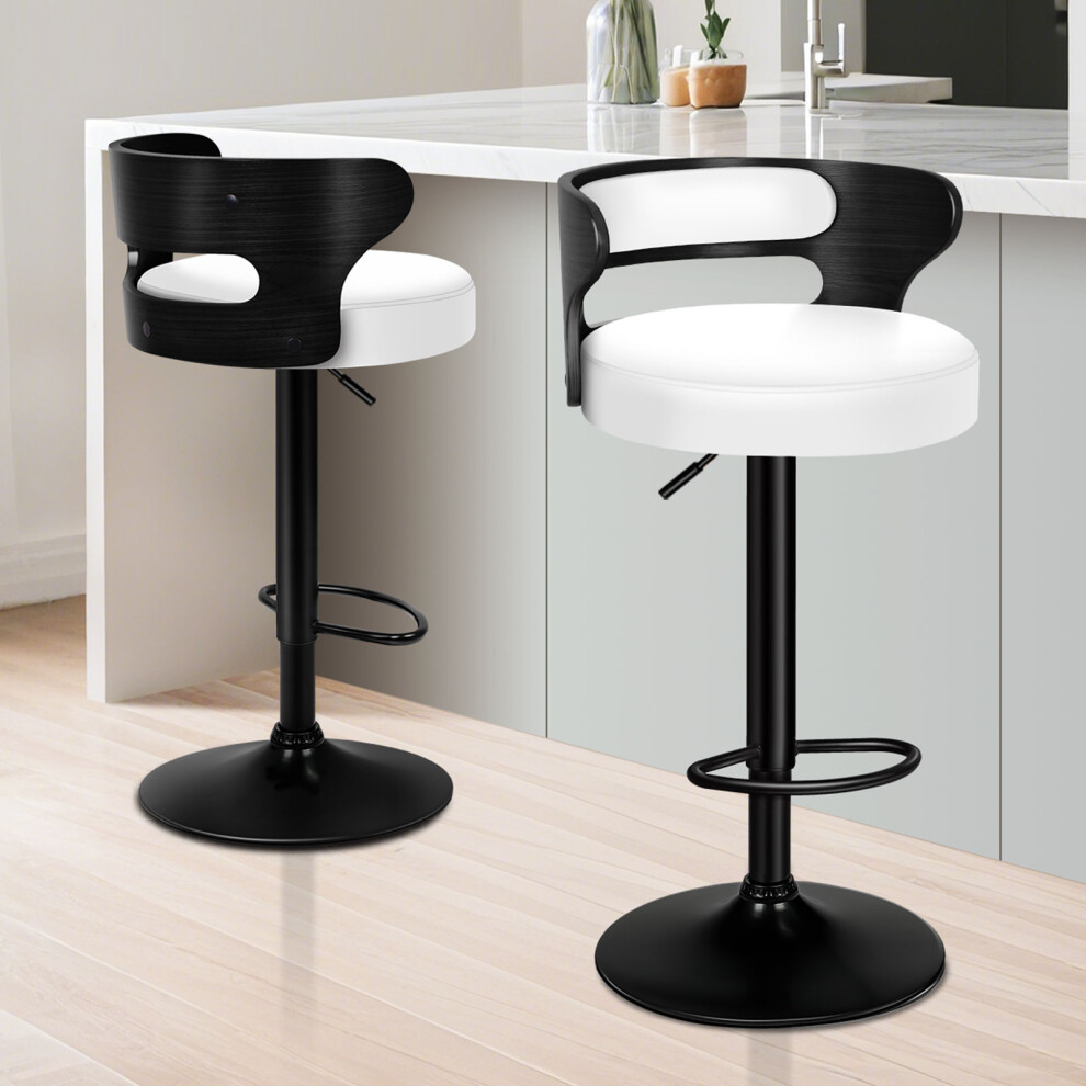 Alfordson 2X Bar Stool Kitchen Swivel Chair Wooden Leather Gas Lift Ramiro White