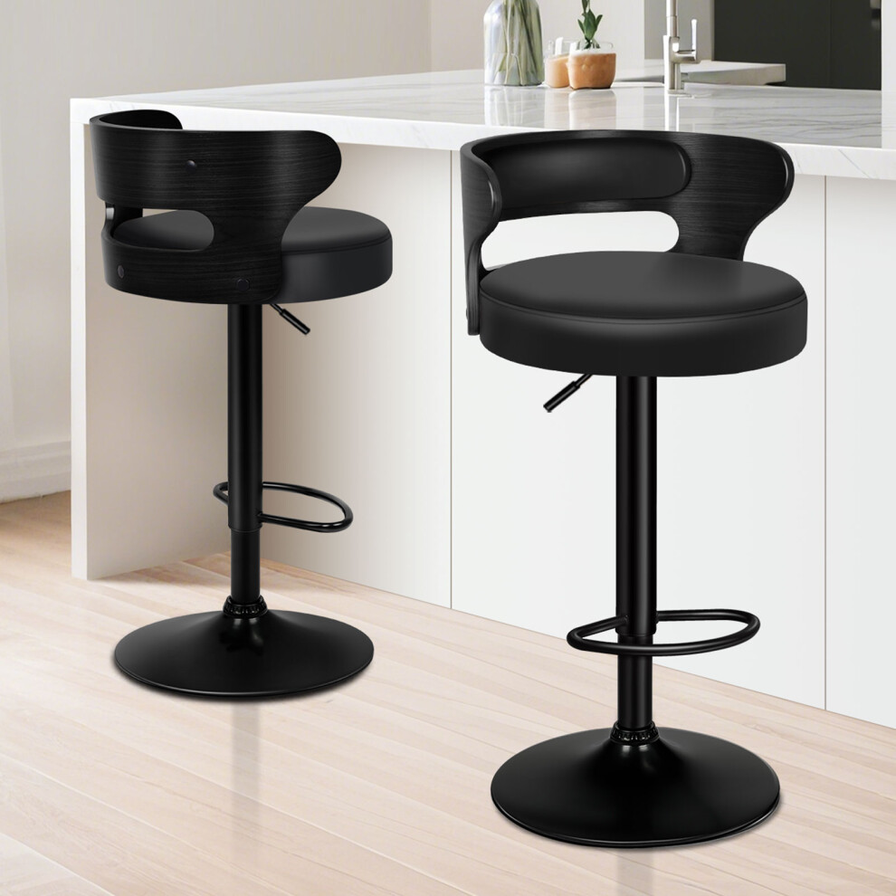 Alfordson 2X Bar Stool Kitchen Swivel Chair Wooden Leather Ramiro All Black