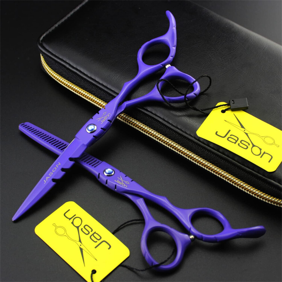 Purple 6.0 Inch Hair Cutting Scissors Set With Thinning Shear, Ergonomic Hairdressing Kit
