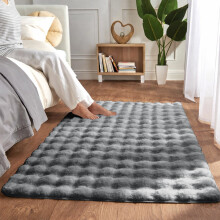 (80x150cm (2.7ft x 5ft), Grey) Bubble Rug Thick Non Slip Soft Fluffy Faux Fur Carpet 7cm Pile Height Bedroom Livingroom Rug