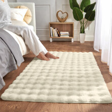(80x150cm (2.7ft x 5ft), Cream) Bubble Rug Thick Non Slip Soft Fluffy Faux Fur Carpet 7cm Pile Height Bedroom Livingroom Rug