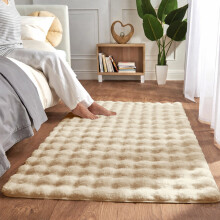 (80x150cm (2.7ft x 5ft), Beige) Bubble Rug Thick Non Slip Soft Fluffy Faux Fur Carpet 7cm Pile Height Bedroom Livingroom Rug