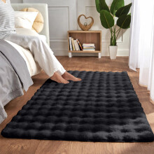 (80x150cm (2.7ft x 5ft), Black) Bubble Rug Thick Non Slip Soft Fluffy Faux Fur Carpet 7cm Pile Height Bedroom Livingroom Rug
