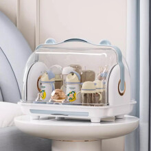 Large Capacity Baby Bottle Drying Rack with Cover and Drain, Dustproof Toddler Bottle Organizer Blue