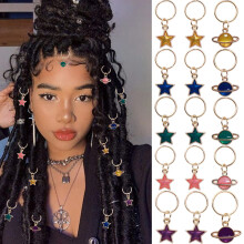 Gold Star Hair Jewelry Rings for Braids and Dreadlocks, Adjustable Spiral Alloy Charms Set