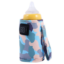 Portable USB Baby Bottle Warmer with Precise Temperature Control for Travel Stroller Car Camouflage Blue