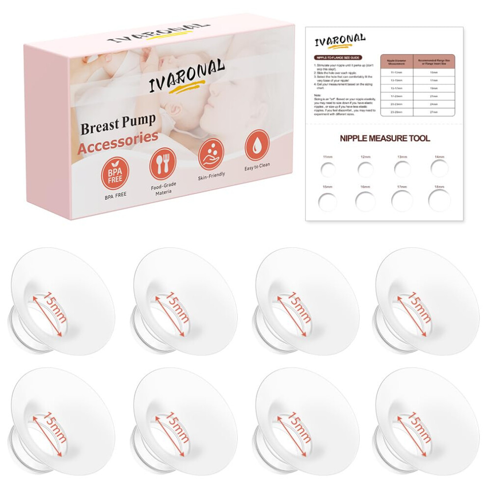 8pcs 15mm Breast Pump Flange Inserts Silicone Reducer for Momcozy Spectra Medela Elvie