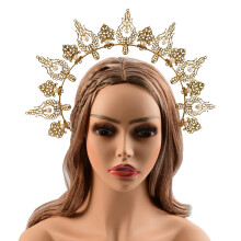 Gold Halo Crown Bridal Headband with Sunburst Design for Wedding or Photoshoot