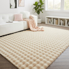 (160x230cm (5.4ft x 7.7ft), Beige) Bubble Rug Thick Non Slip Soft Fluffy Faux Fur Carpet 7cm Pile Height Bedroom Livingroom Rug