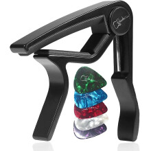 Guitar Capo for Acoustic Electric Bass Ukulele Folk, Aluminum Alloy with 5 Picks, Black FH103