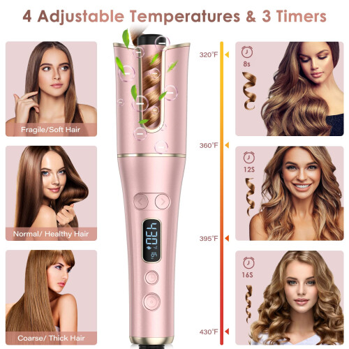 Automatic Curling Iron with Large Rotating Barrel, LCD Display, Fast Heating, Dual Voltage 2