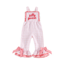 (12-18 Months, Pink) Kids Girls Plaid Overalls Romper Letter Embroidery Sleeveless Jumpsuit Suspender Pants for Toddler Baby