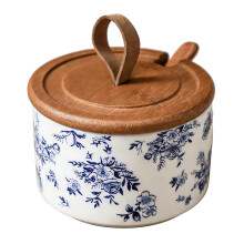 Ceramic Salt Pot Featuring Secure Lid And-small blue floral