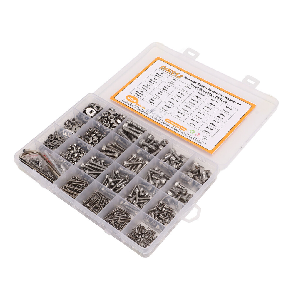884Pcs 304 Stainless Steel Screw Nut Washer Kit