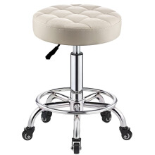 Rolling Swivel Stool with Wheels, Adjustable Hydraulic Height, PU Leather, Thick Padded Seat for Salon Spa Home Office