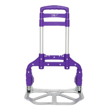Aluminum Folding Hand Truck with Adjustable Handle, Swivel Wheels, Rope, Compact Travel Purple