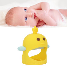 Niedliche Küken-Form Silikon-Handflasche Schnuller Baby Beißring Zitronengelb