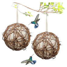 2 Pack Hummingbird Nesting Balls with Rope, Handmade Rattan Birdhouse, Weatherproof and Refillable