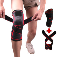 Sports Knee Pad with Elastic Brace Belt, Nylon & Polyurethane, Size M, Black