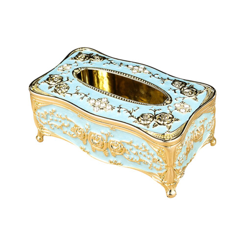 Decoratieve tissuedispenser met rozenthema,-goud lichtblauw