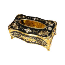 Boîte à mouchoirs élégante à motif de Rose européenne,-or noir