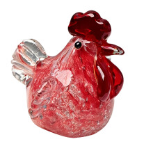 Glass Chicken Figurines Hand Blown Art Glass Rooster Animal-Red