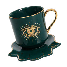 Tasse à café en céramique arabe turque avec soucoupe,-Vert