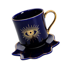Keramische koffiemok en schotelset Turkse Evils Eye-Blauw