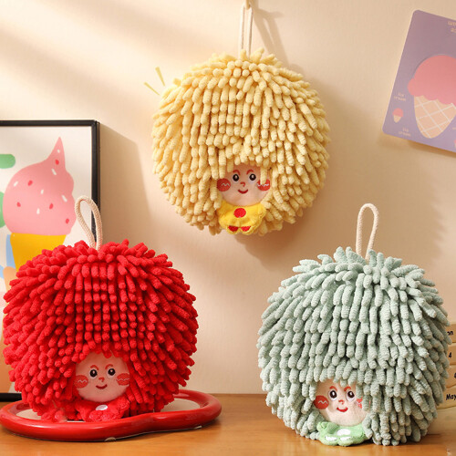 Soft And Absorbent Chenilles Hand Towel Big Head Design-Red 2