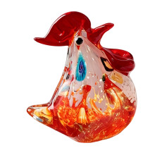 Statue de poulets en verre soufflé à la main,-Sable rouge