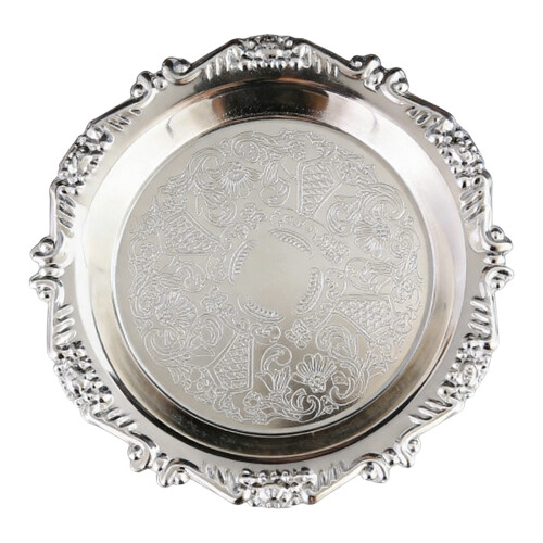 Sturdy Wrought Iron Serving Tray for Parties-Silver 8 inches