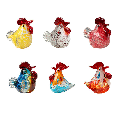 Statue de poulets en verre soufflé à la main,-Sable rouge 1