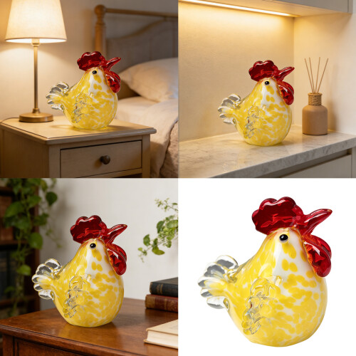 Geblasenes Glas-Huhn-Figur, handgefertigte-Weiß 2