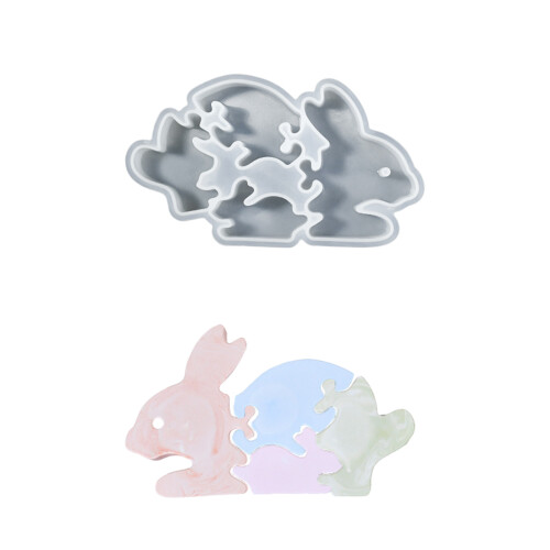 Unique Spliced Design Silicone Mold for-hare puzzle orname