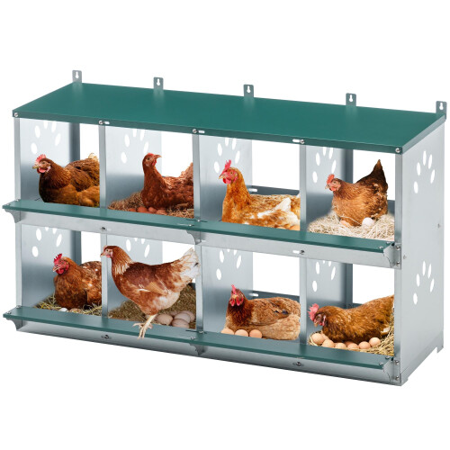8 Compartment Chicken Nesting Boxes, Wall Mount Galvanized Steel Poultry Nest Box with Ventilation and Secure Lid