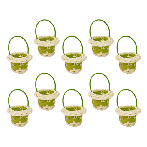 Pack Of 10 Mini Plastic Woven Handled Baskets For Home-Green