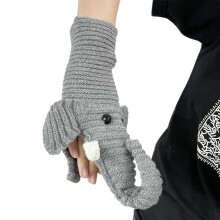 3D Cartoon Elefanten gestrickter Schal, Handschuhe und Stiefelsocken-Set für Winterferiengeschenke