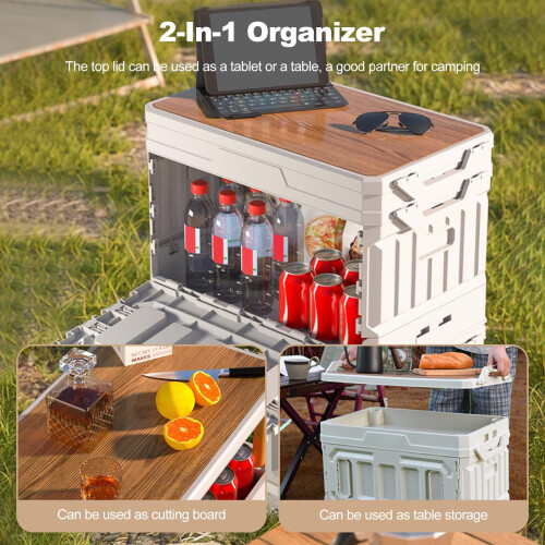 Collapsible Storage Box with Doors, Stackable Folding Bin for Clothing, Snacks and Car Trunk 2