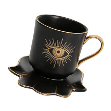 Elegantes türkisches Evils Eye-Keramik-Kaffeetassen- und-Schwarz