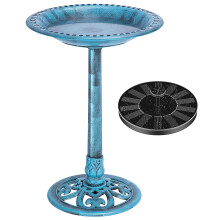 Solar Bird Bath Fountain Polyresin Bronze Weather Resistant Outdoor Garden Solar Powered Blue