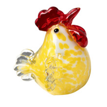 Figurines de coq assis, statue de poulet en verre soufflé-Jaune